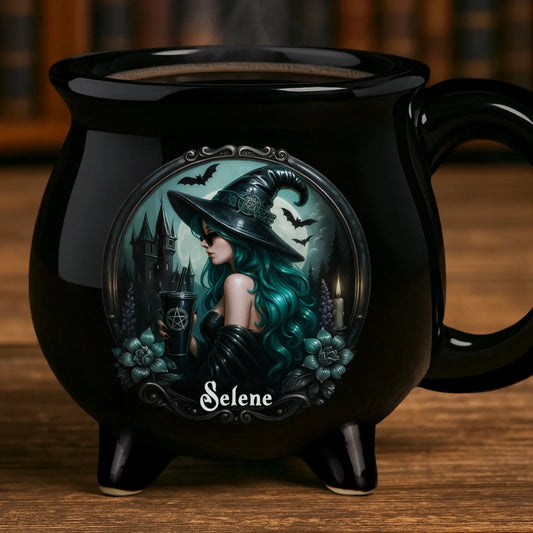 Custom 12oz Ceramic Cauldron Coffee Mug - Personalized Halloween Witchy Gifts For Besties