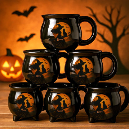 Personalized Witch & Black Cat Halloween Cauldron Mug