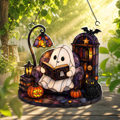 Cute Ghost Reading Book Acrylic Ornament