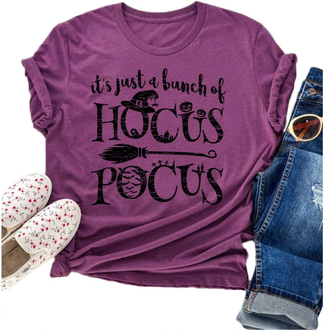 Tuwbue Classic Hocus Pocus Women's Halloween T-Shirt Cotton Blend