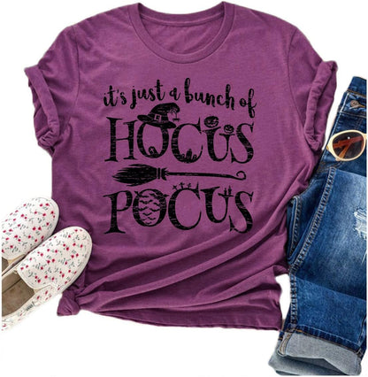 Tuwbue Classic Hocus Pocus Women's Halloween T-Shirt Cotton Blend