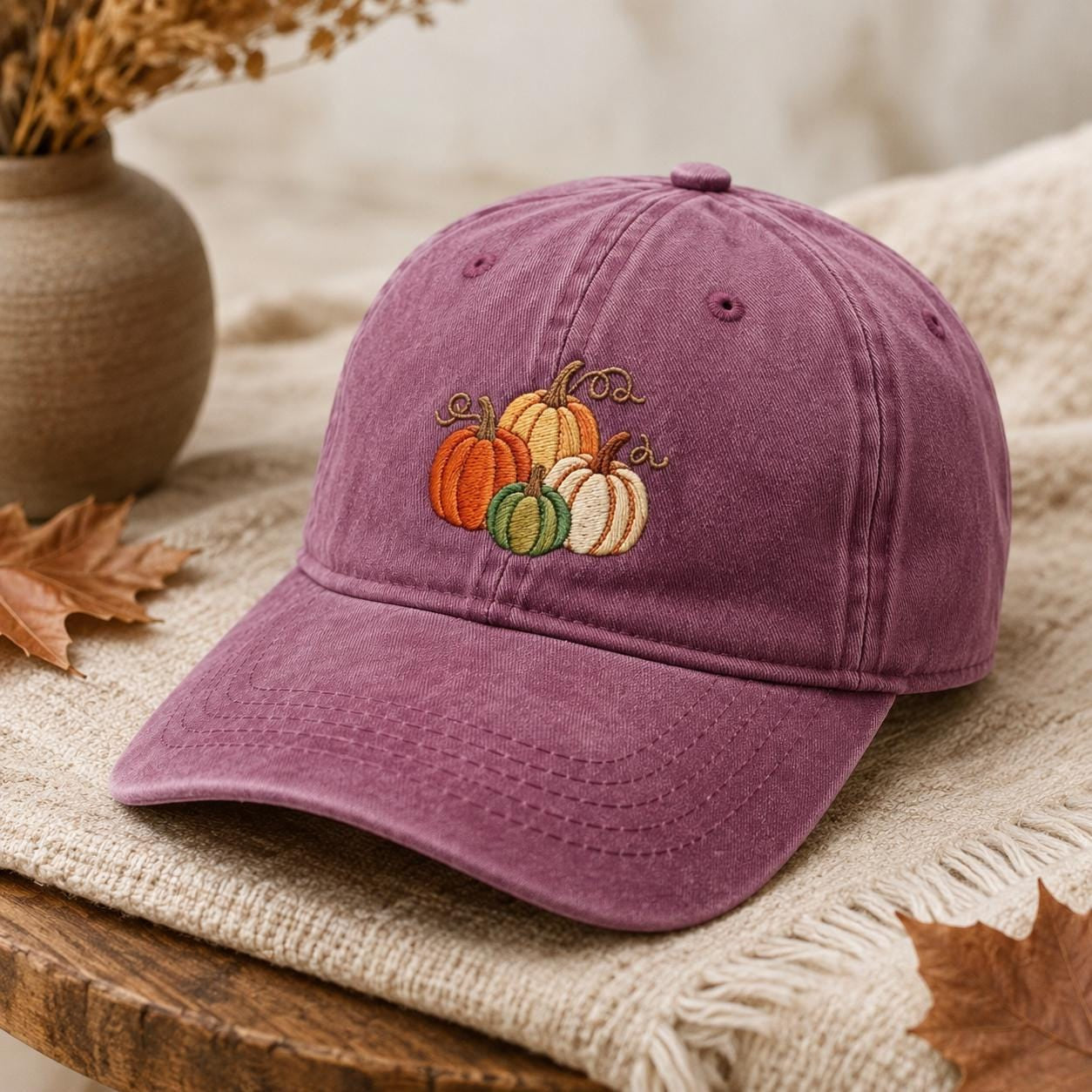 Pumpkin Embroidered Hat, Spooky Season Washed Cotton Cap, Halloween Dad Hat
