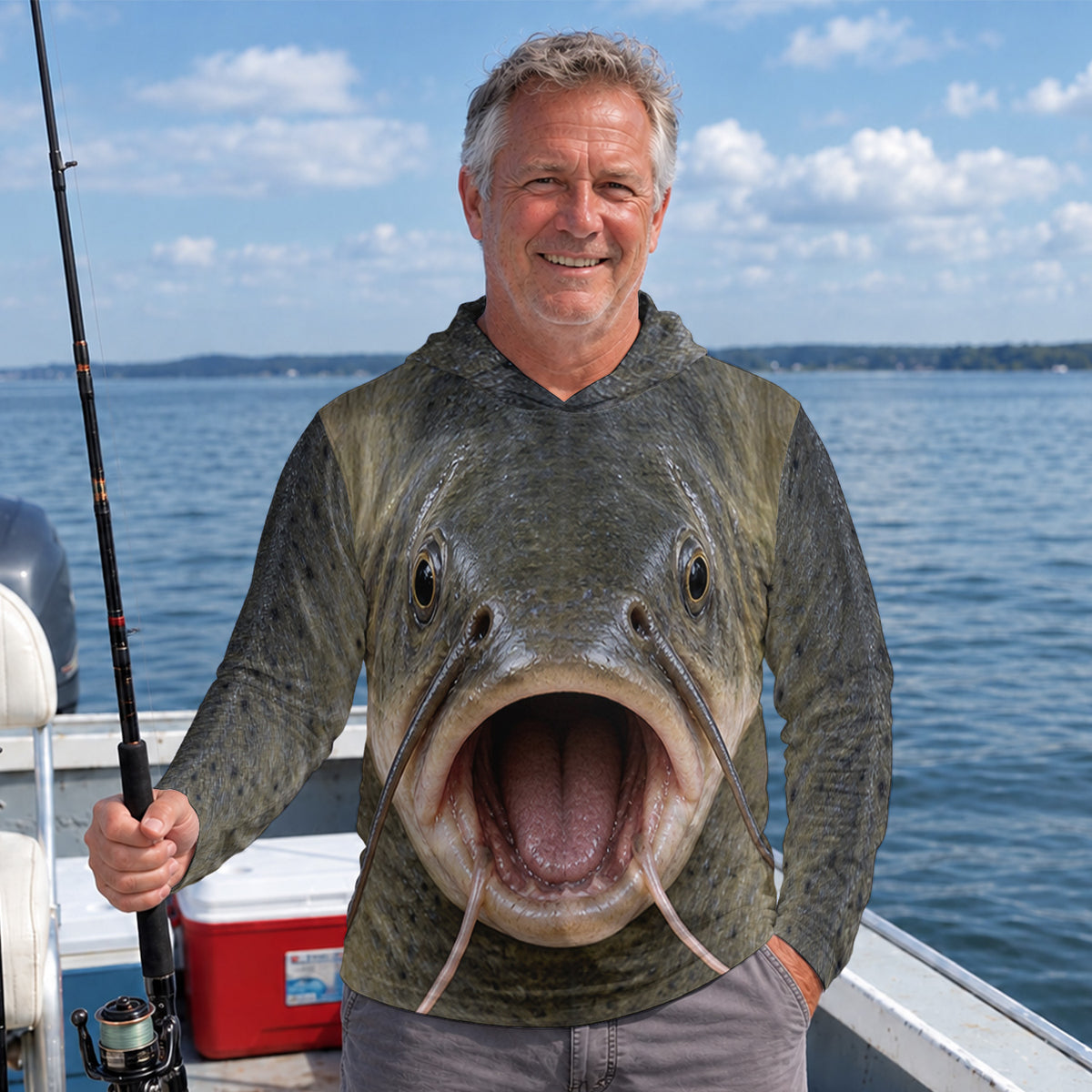 Catfish Face With Whiskers UPF Sun Protection Fishing Hoodie