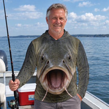 Catfish Face With Whiskers UPF Sun Protection Fishing Hoodie