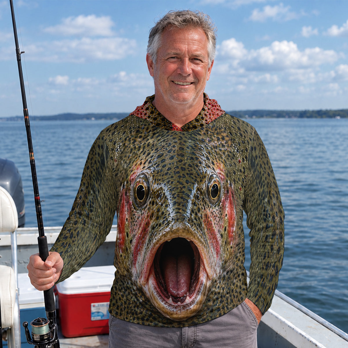 Rainbow Trout Face and Speckled Pattern Fishing Hoodie