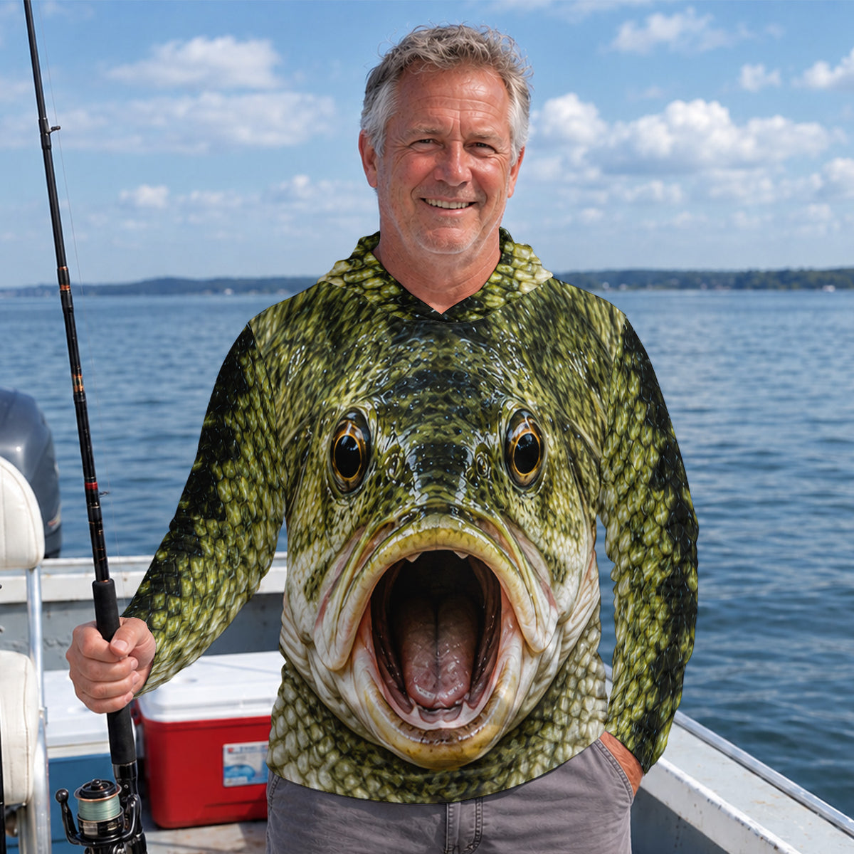 Open Mouth Bass Face UPF Sun Protection Fishing Hoodie