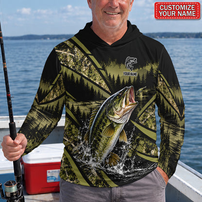Bass and Forest Lake Personalized UPF Sun Protection Fishing Hoodie