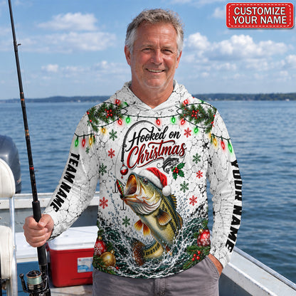 Hooked On Christmas Santa Bass Personalized UPF Sun Protection Fishing Hoodie