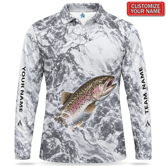 Personalized Rainbow Trout Water Splash Fishing Men's Long Sleeve Polo