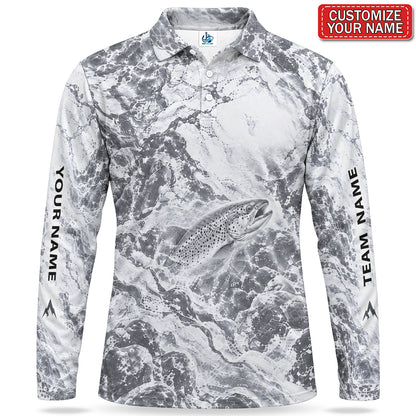Personalized Monochrome Trout Fishing Men's Long Sleeve Polo