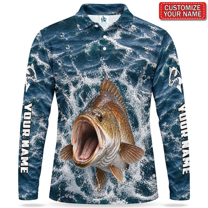 Personalized Bronze Fish Splash Fishing Men's Long Sleeve Polo