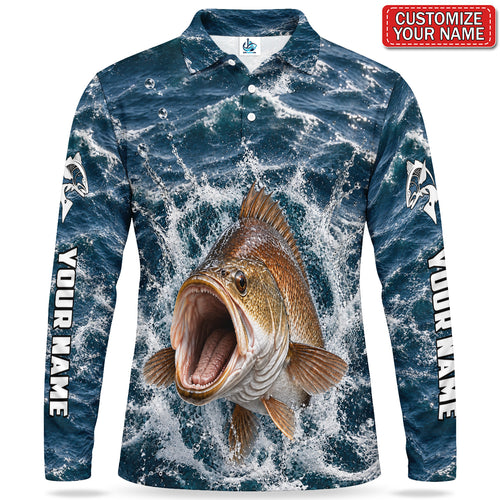 Personalized Bronze Fish Splash Fishing Men's Long Sleeve Polo
