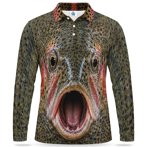 Rainbow Trout Face Men's Long Sleeve Fishing Polo