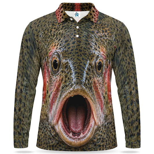 Rainbow Trout Face Men's Long Sleeve Fishing Polo