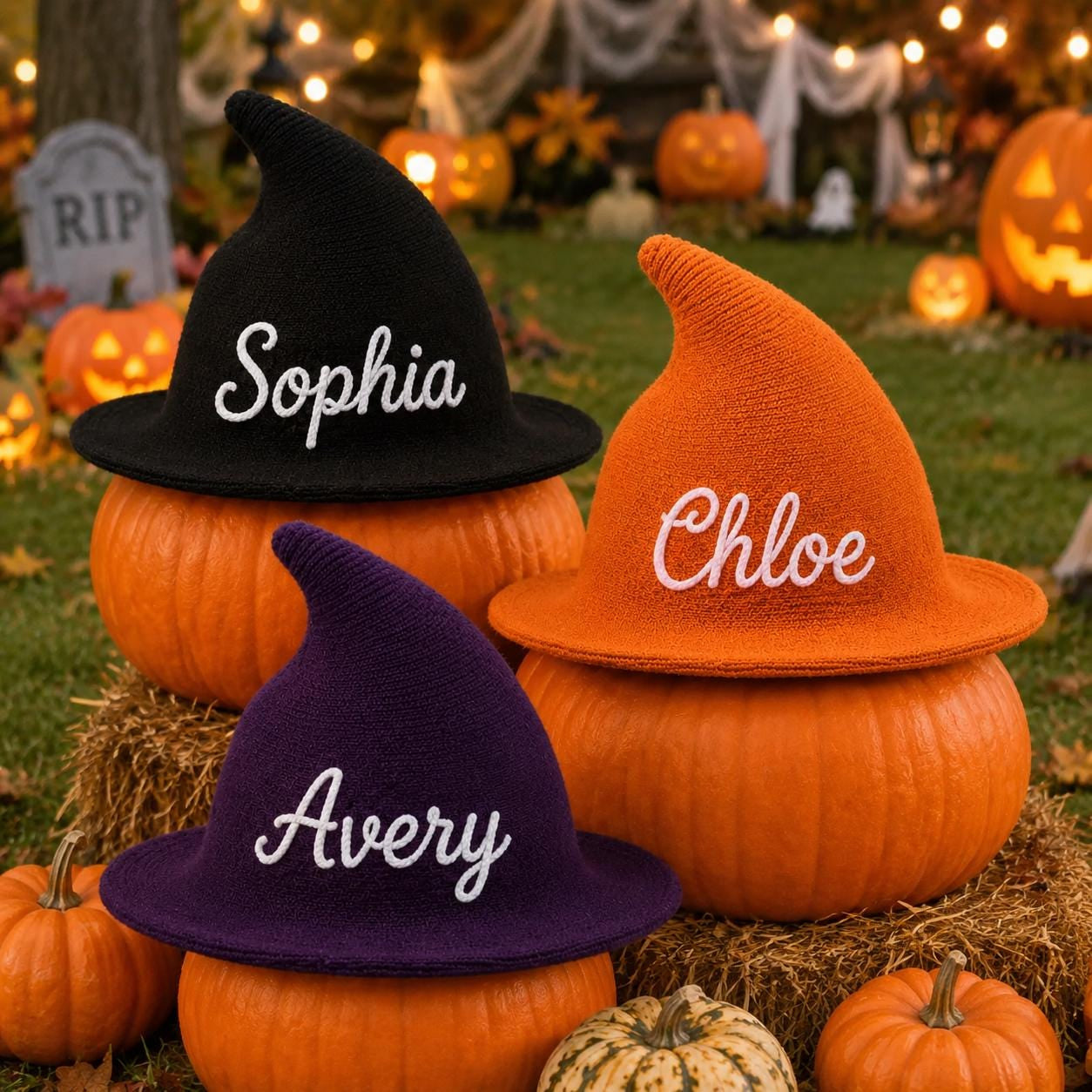 Personalized Kids Witch Hat, Custom Embroidered Black Cotton Halloween Hat, Wizard Costume Hat for Kids