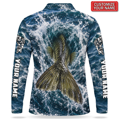 Personalized Bass Water Splash Men's Long Sleeve Fishing Polo