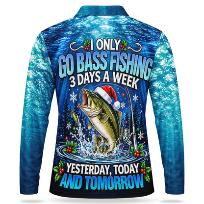 Christmas Bass Fishing Blue Underwater Men's Long Sleeve Polo