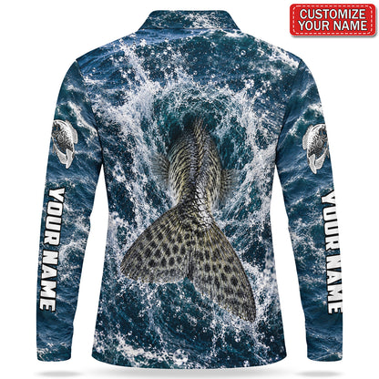 Personalized Crappie Water Splash Men's Long Sleeve Fishing Polo