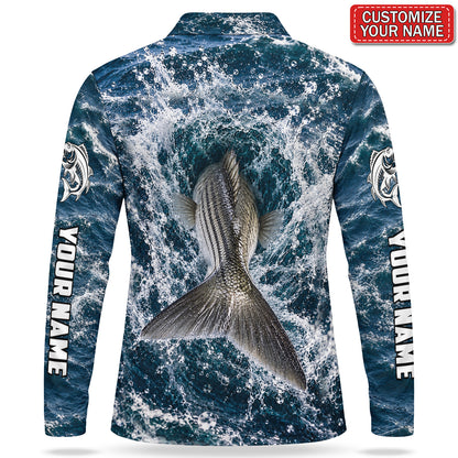 Personalized Striped Bass Splash Fishing Men's Long Sleeve Polo