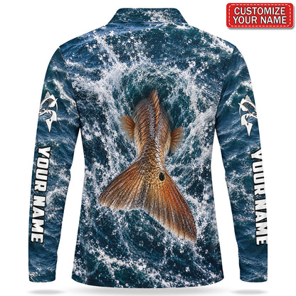 Personalized Bronze Fish Splash Fishing Men's Long Sleeve Polo