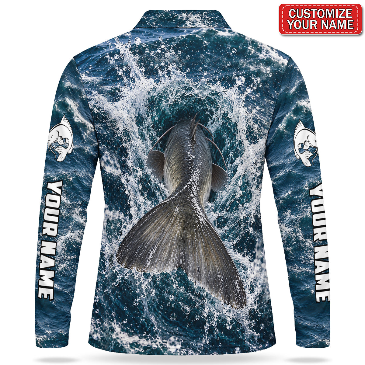 Personalized Catfish Splash Fishing Men's Long Sleeve Polo