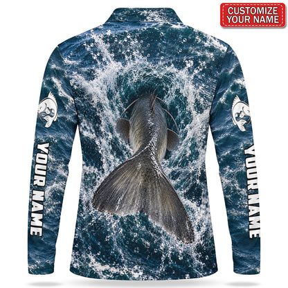 Personalized Catfish Splash Fishing Men's Long Sleeve Polo