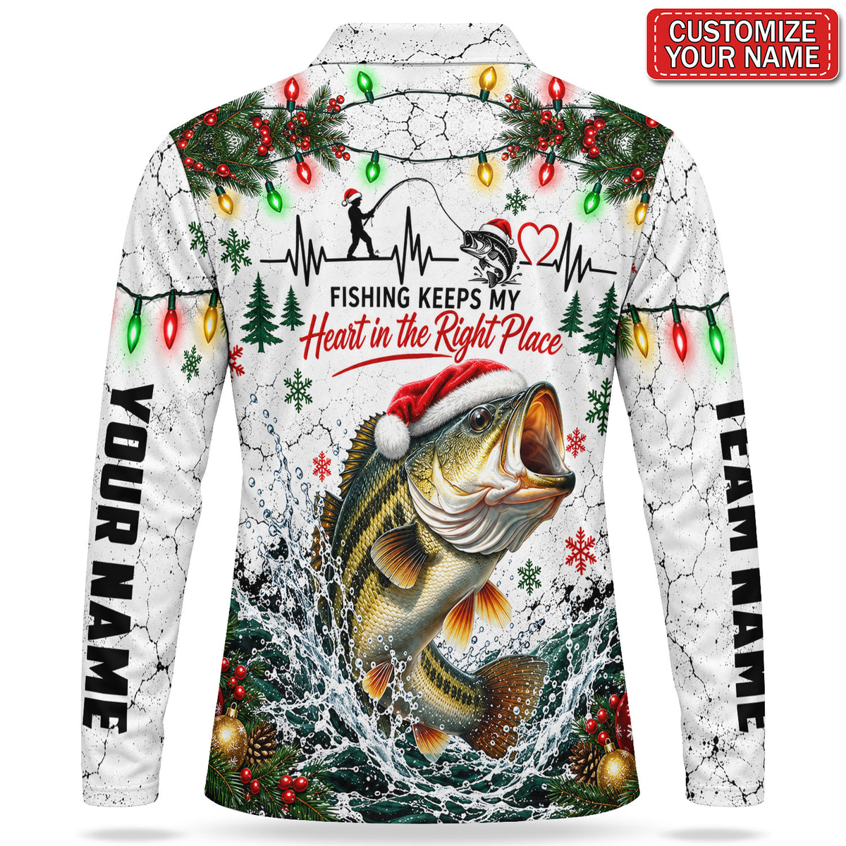 Personalized Hooked On Christmas Bass Fishing Men's Long Sleeve Polo