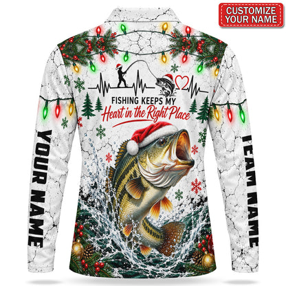 Personalized Hooked On Christmas Bass Fishing Men's Long Sleeve Polo