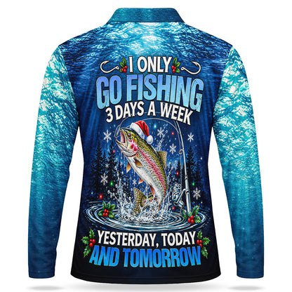 Santa Hat Trout and Blue Underwater Scene Men's Long Sleeve Fishing Polo