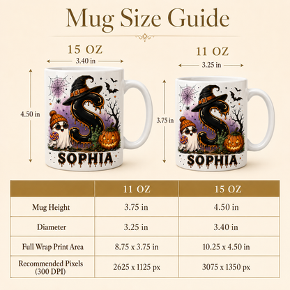 Halloween Letter Personalized Mug, Dripping Ghost Witch Coffee Mug