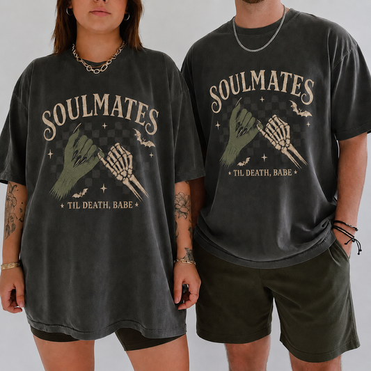 Soulmates Till Death Matching Shirts, Halloween Couple Tees, Cute Anniversary Gift