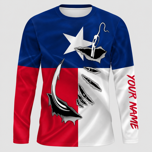 USA FLag Fishing Fish Hook UPF Long Sleeve Shirt