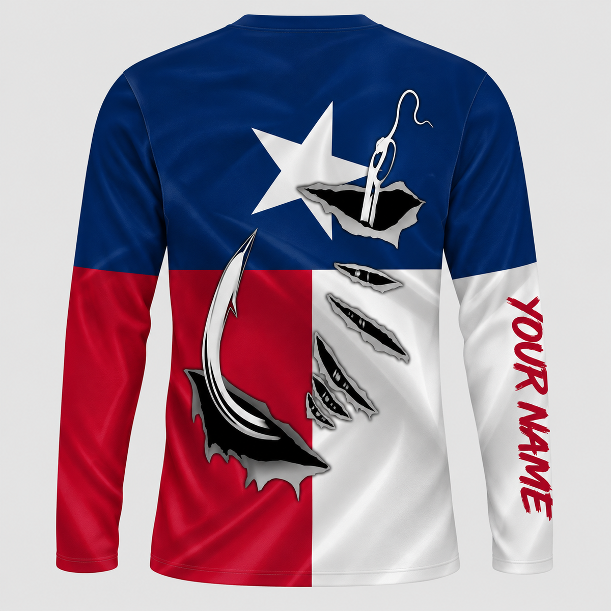 USA FLag Fishing Fish Hook UPF Long Sleeve Shirt