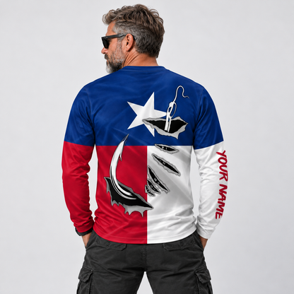 USA FLag Fishing Fish Hook UPF Long Sleeve Shirt