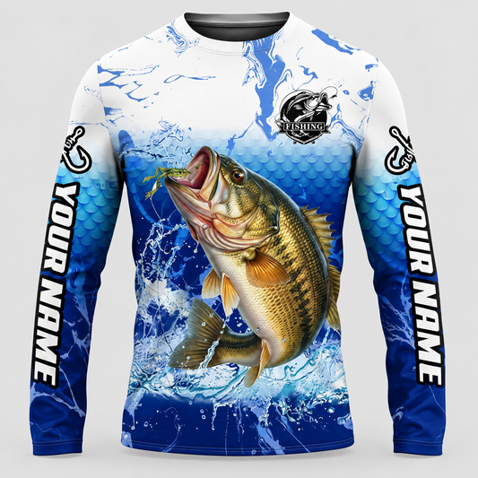 Largemouth Bass Fishing UPF Long Sleeve Shirts - Custom Name & Team