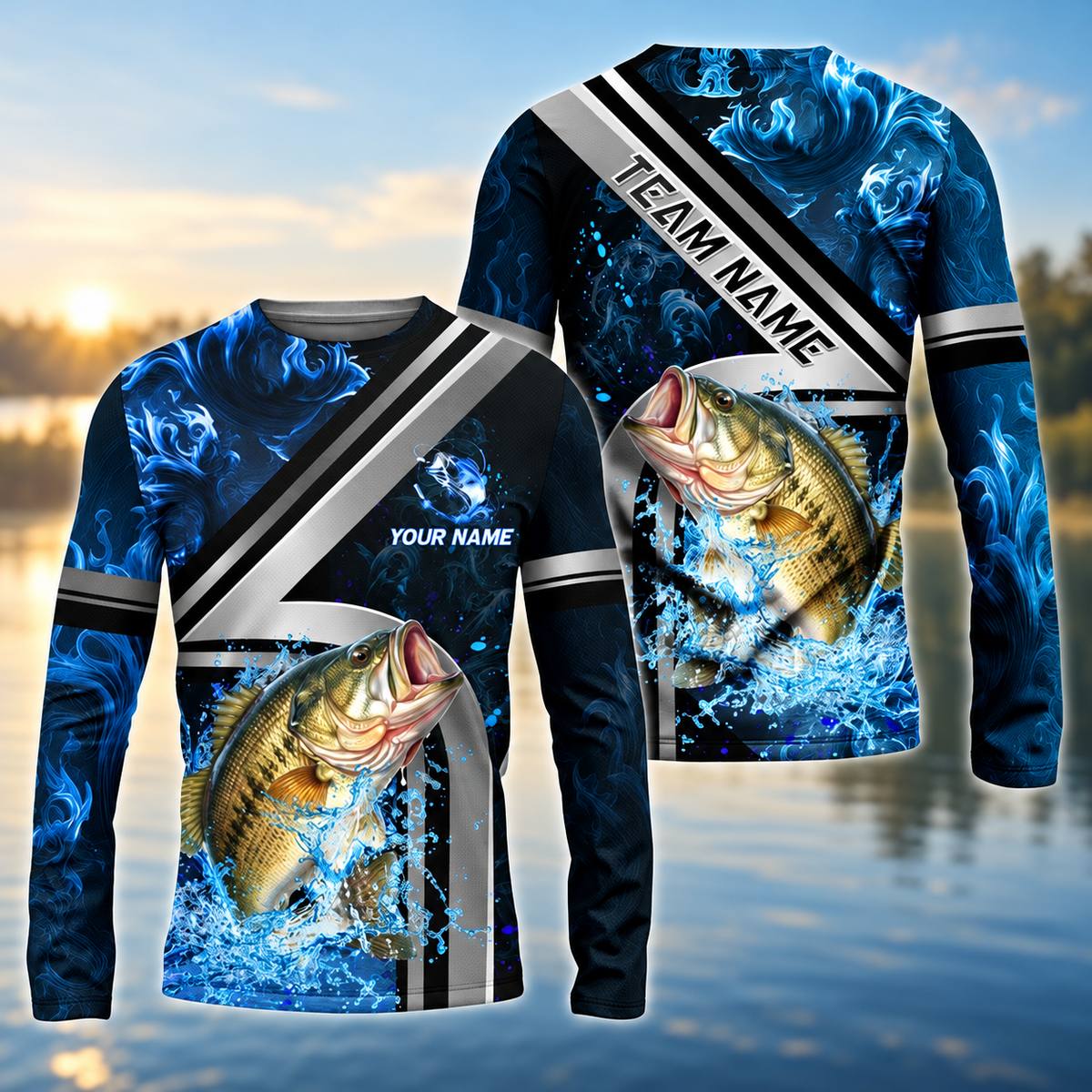 Custom Name Bass Fishing Power UPF Long Sleeve 3D Shirts