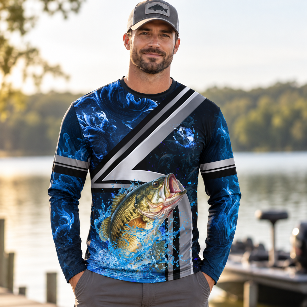 Custom Name Bass Fishing Power UPF Long Sleeve 3D Shirts