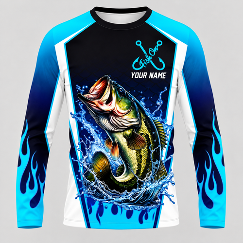 Personalized Bass Fishing Shirt for Men – UPF Long Sleeve Fishing Jersey