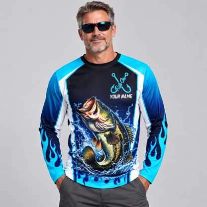 Personalized Bass Fishing Shirt for Men – UPF Long Sleeve Fishing Jersey