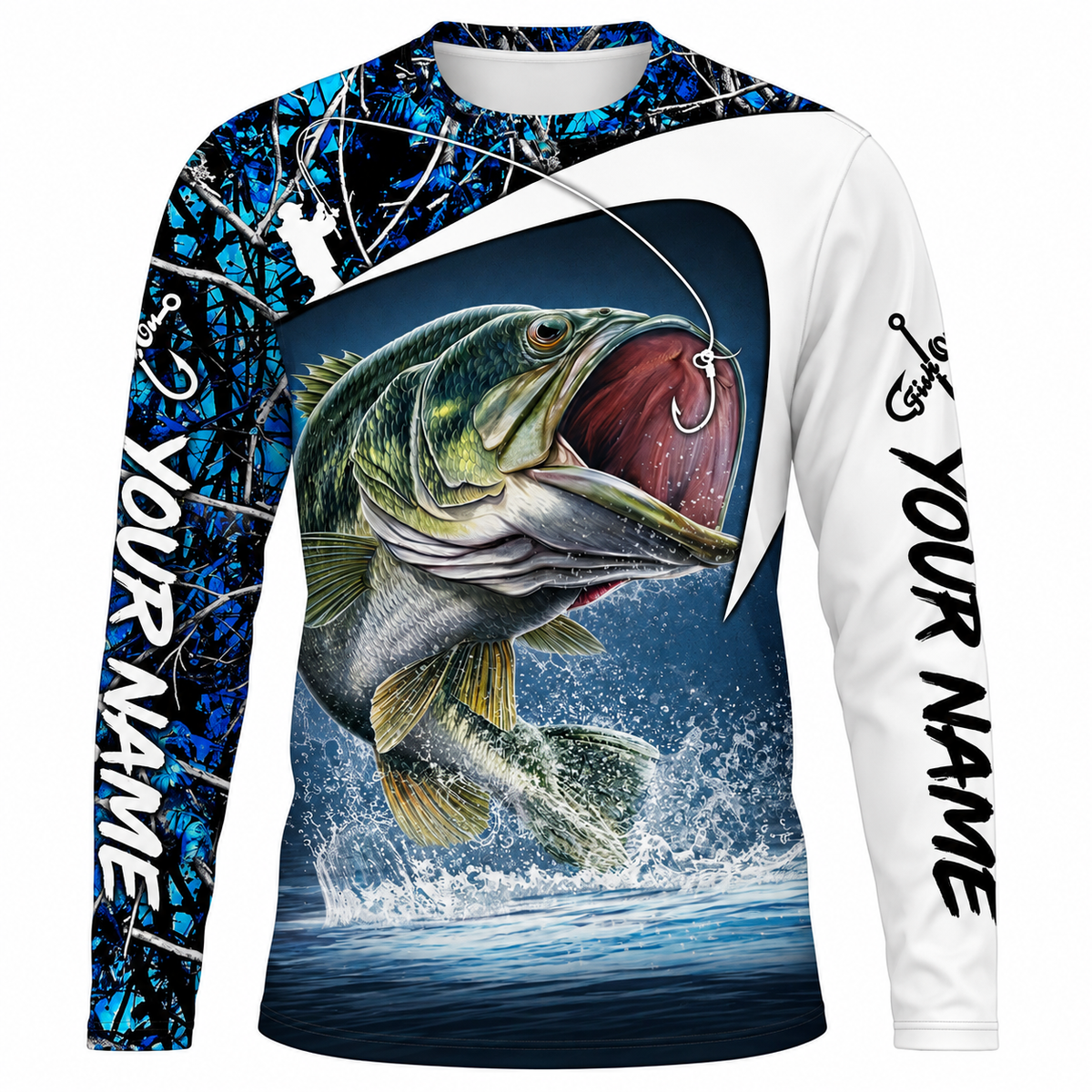 Custom Fishing Jersey with Name – Largemouth Bass Long Sleeve Shirt