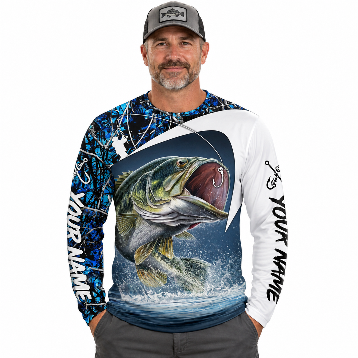 Custom Fishing Jersey with Name – Largemouth Bass Long Sleeve Shirt