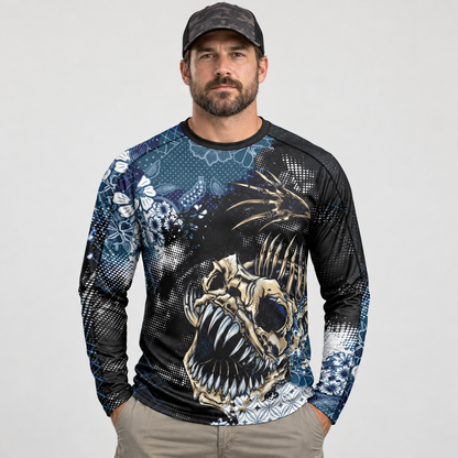 Skeleton Fish Fishing Shirt – Long Sleeve Performance Jersey for Men