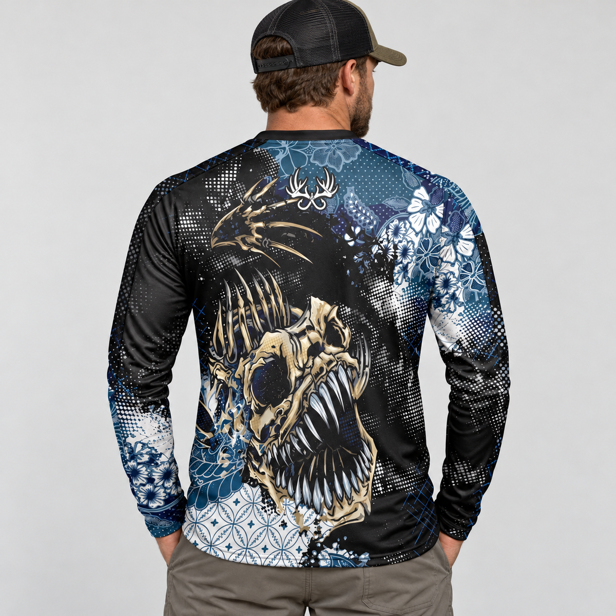 Skeleton Fish Fishing Shirt – Long Sleeve Performance Jersey for Men