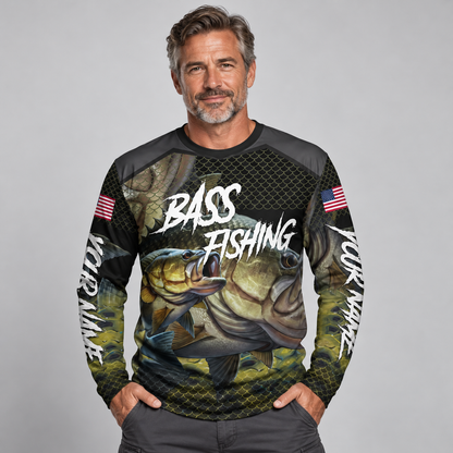 Bass Fishing Graphic Long Sleeve Shirt – Custom Angler Jersey