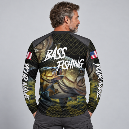 Bass Fishing Graphic Long Sleeve Shirt – Custom Angler Jersey