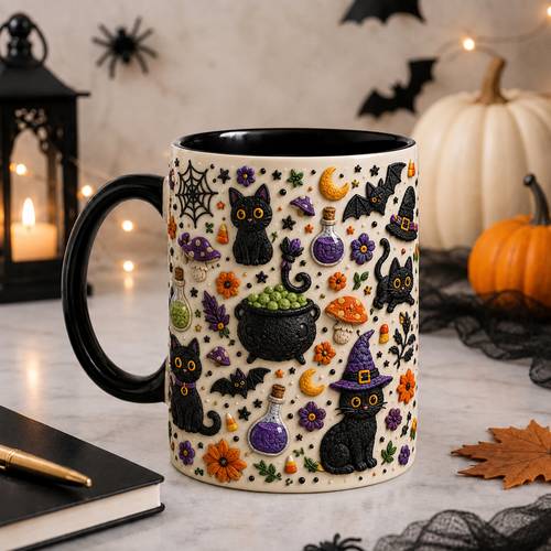 Halloween Black Cat 3D Mug, Cute Spooky Coffee Cup