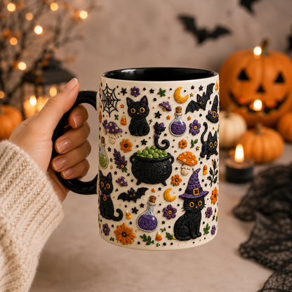 Halloween Black Cat 3D Mug, Cute Spooky Coffee Cup