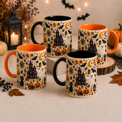 Halloween Haunted House Mug, 3D Effect Black Cat Ghost Coffee Cup, Spooky Fall Gift