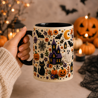 Halloween Haunted House Mug, 3D Effect Black Cat Ghost Coffee Cup, Spooky Fall Gift
