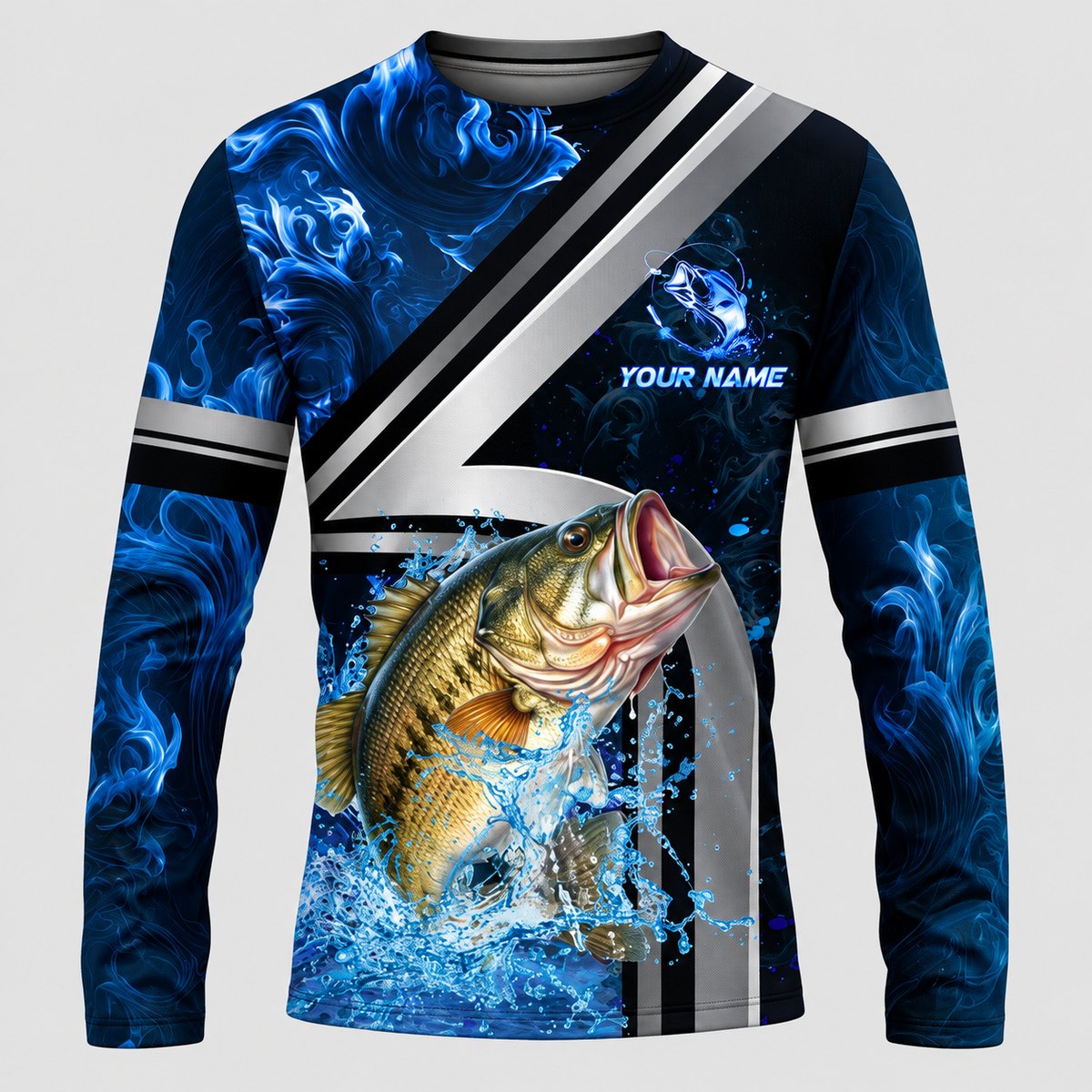 Custom Name Bass Fishing Power UPF Long Sleeve 3D Shirts